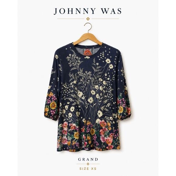 Johnny Was Tops - Johnny Was Janie Favorite Puff Sleeve Top XS Floral Navy Bamboo Blend Boho